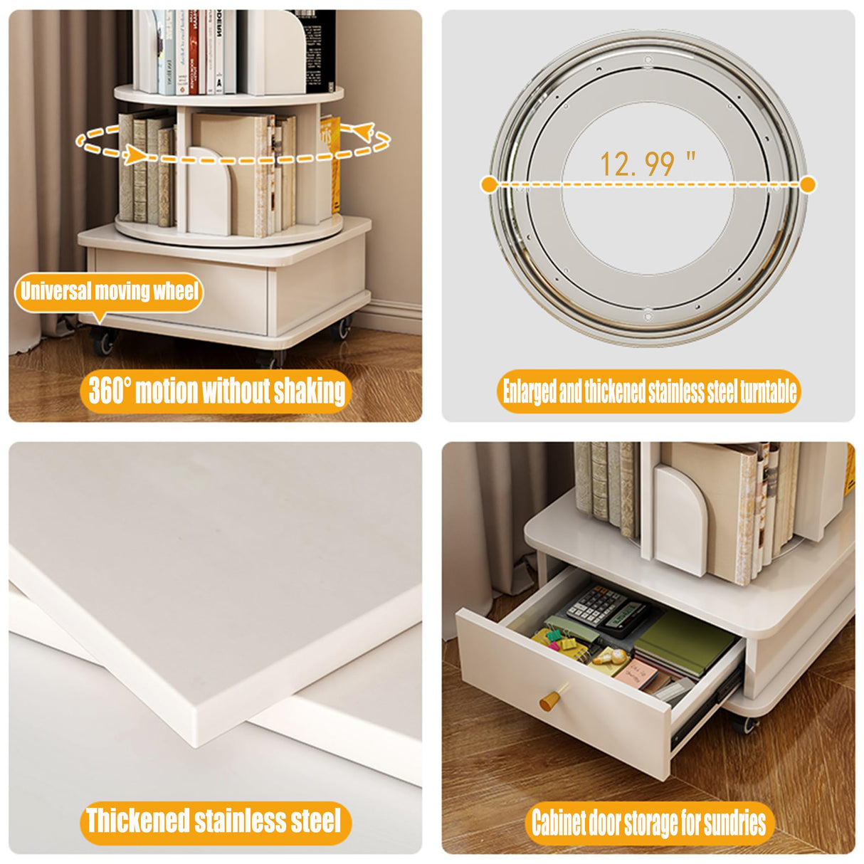 TruRim 360° Rotating Small Space Bookshelf – White Wooden Tower with Six-Tier Storage for Home Use TruRim