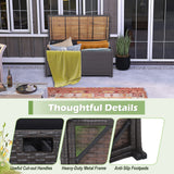 Tangkula 45 Gallon Outdoor Storage Bench, Mix Brown Rattan Storage Container with Zippered Liner, Acacia Wood Top Lid, Sturdy Gas Strut Support, 3-in-1 Multifunctional Deck Box for Front Porch, Garden Tangkula