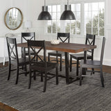 Walker Edison Barnes 7-Piece Rustic Metal and Wood Dining Table with X-Back Chairs, Set of 7, Mahogany/Black Walker Edison