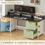 SEDETA Farmhouse 63" Executive Desk, Wood Computer Desk with Drawers and Storage Cabinet, Home Office Desk with File Drawer and Monitor Stand, Wood Desk for Work Study Writing, White SEDETA