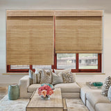 LANTIME Wood Cordless Roman Shades, Lined Blackout Bamboo Window Shades Blinds, Rubkhari LANTIME