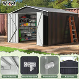 WKM 10x10 FT Outdoor Storage Shed, Utility Metal Tool Storage with Lockable Doors and Updated Frame Structure, Metal Garden Shed for Backyard, Patio Lawn, Black WKM