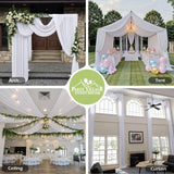 Party Village 40ftx20ft White Ceiling Curtain for Wedding Parties – 8 Panels Wrinkle-Free 20 FT Long Tent Draping Curtains for Wedding, Birthday & Theme Parties, 20ft Height with Rod Pocket Party Village