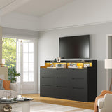 EnHomee 9 Drawers Dresser with LED Light Storage Shelves,Black Dresser for Bedroom with Charging Station,Dressers & Chests of Drawers with Handleless in Modern Style,Tall Wooden Dresser for Home EnHomee