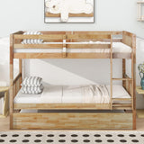 Merax Twin-Over-Twin Bunk Bed with Movable Trundle, Solid Wood Detachable Bunk Bed with Safety Guardrial and Ladder, Can be Converted Into 3 Separate Beds(Natural) Merax