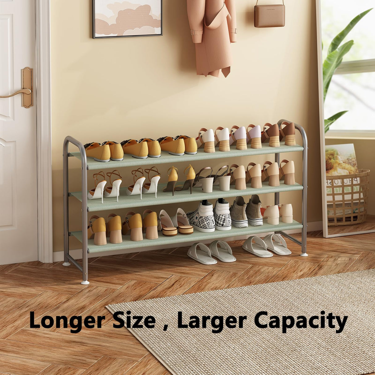 INGIORDAR Shoe Rack 3 Tier Long Storage Organizer Wide Metal Shoe Shelf for Closet Entryway Grey INGIORDAR