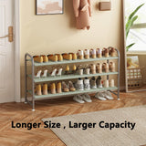 INGIORDAR Shoe Rack 3 Tier Long Storage Organizer Wide Metal Shoe Shelf for Closet Entryway Grey INGIORDAR