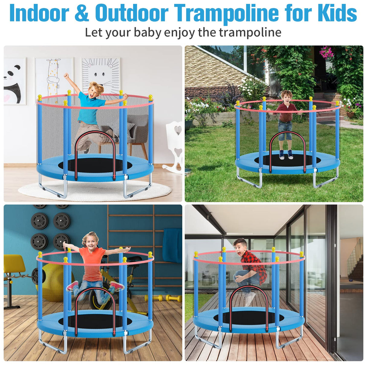 Trampoline for Kids, Telawah Adjustable Toddler Trampoline, Indoor/Outdoor Mini Baby Trampoline with Enclosure Net, No-Gap Safe Design, Trampoline Jumping Mat Gifts for Children Telawah