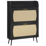 HOOBRO Rattan Shoe Storage Cabinet, Shoe Cabinet Storage for Entryway, Shoe Organizer with 2 Flip Drawers, Narrow Shoe Cabinet with Adjustable Shelves for Hallway, Living Room, Black BN80SC01 HOOBRO