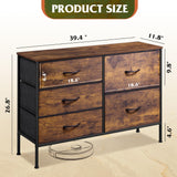 WLIVE Dresser for Bedroom with 5 Drawers, Wide Bedroom Dresser with Drawer Organizers, Chest of Drawers, Fabric Dresser for Living Room, Closet, Hallway, Rustic Brown Wood Grain Print WLIVE