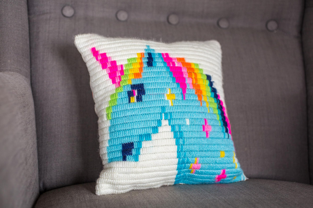 sozo growing up creative Needlepoint Kit Embroidery Craft Pillow Kit for Kids and Adult Beginners Throw Pillow Unicorn Printed Tapestry Canvas sozo growing up creative