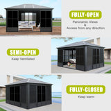 Domi 12x15FT Sunroom, Four Season Solarium with Galvanized Steel Hardtop, Aluminum Frame, 4 Sliding Doors, Movable PVC Screen Walls, All Weather Outdoor Pavilion for Patio, Deck, Backyard, Grey domi outdoor living