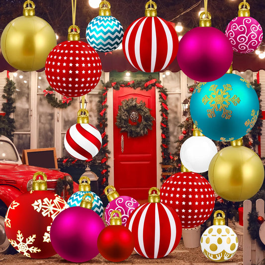 Jetec 12 Packs Inflatable Ball Christmas Ornaments Christmas Blow up Ball Decor Giant Inflatable Ornaments Outdoor Large Xmas Light up PVC with LED Light Remotes for Tree Yard Decor (Multicolor)