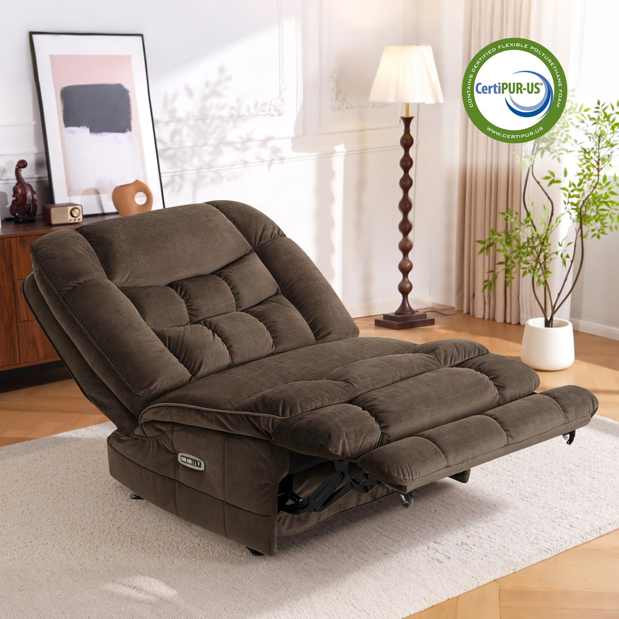 MCombo Dual Motor Oversized Power Recliner Chair, 38.2'' Large Wide Seat, Rocker Recliner with LED Lighting, USB Ports, Perfect for Living Room, Office and Home Theater, Fabric PR607 (Coffee) MCombo