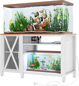 DWVO Heavy Duty Metal Aquarium Stand with Power Outlets, Cabinet for Fish Tank Accessories Storage - Suitable for 55-75 Gallon Fish Tank Stand, Turtle Tank, 860LBS Capacity, White & Walnut DWVO