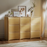 VOPEAK 9 Drawer Dresser for Bedroom, Boho Rattan Dresser, Modern Wood Storage Chest of Drawers with Handle-Free Design, Press to Pop Up Drawer, Side Table for Entryway, Living Room, Closet, Natural VOPEAK