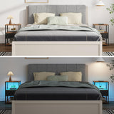 TUTOTAK LED End Table, Side Table with Charging Station, Nightstand Set of 2, Bedside Table with Fabric Drawer, Couch Table for Livingroom and Bedroom, Brown TB01BB0692L TUTOTAK