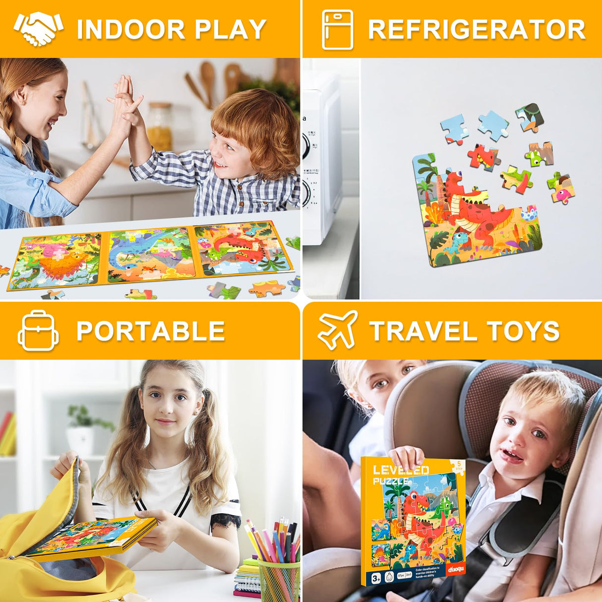 Magnetic Puzzles for Kids Ages 3-5, 3 in 1 Dinosaurs Magnetic Jigsaw Puzzle Book, Travel Puzzles Toys for Toddlers 3-8 Year (Dinosaur World) EREBADI