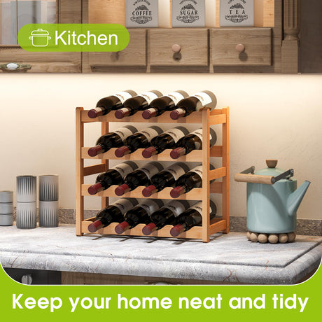 BMOSU Bamboo Wine Rack Wine Storage Cabinet Shelf 16 Bottle Wine Racks Countertop Solid and Practical for Kitchen Dining Room Pantry - 4 Tiers Wine Rack(Natural) BMOSU