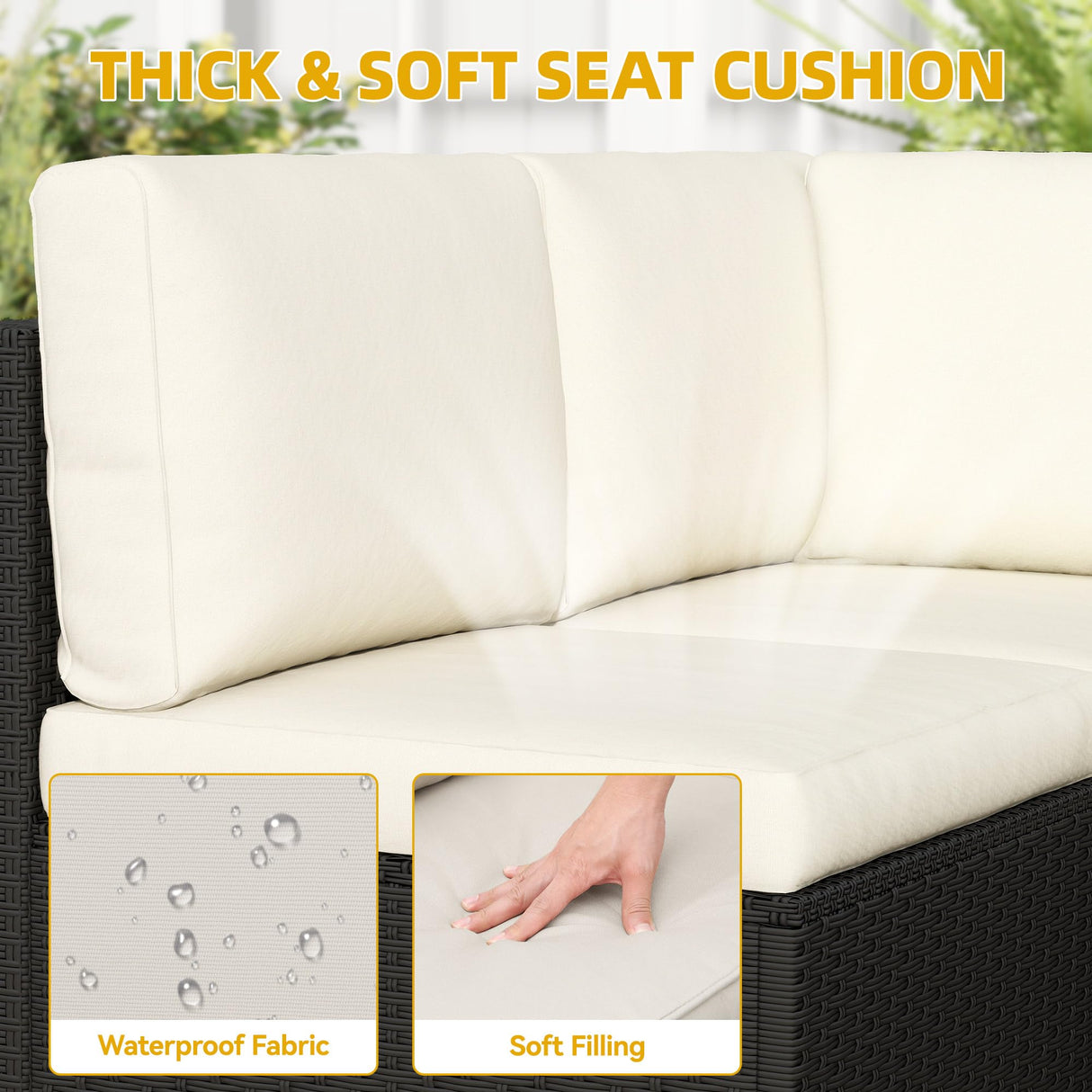 DWVO 7-Piece Patio Furniture Set, All-Weather PE Rattan Wicker Outdoor Sectional Sofa with Soft Cushions & Coffee Table, Patio Conversation Set for Backyard, Garden, Porch, Balcony (Beige+Black) DWVO