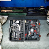 Master Mechanic 100 Piece Air Tool Kit with Impact Wrench, Straight Die Grinder, and Ratchet Wrench for Tools and Home Improvement, Black Frita