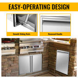 KODOM Built-in Double Trash Drawer 20" W x 27" H x 24" D Pull-Out Tray Outdoor Kitchen Stainless Steel Trash Drawer Storage Two Trash Bins for BBQ Island Grill Station KODOM