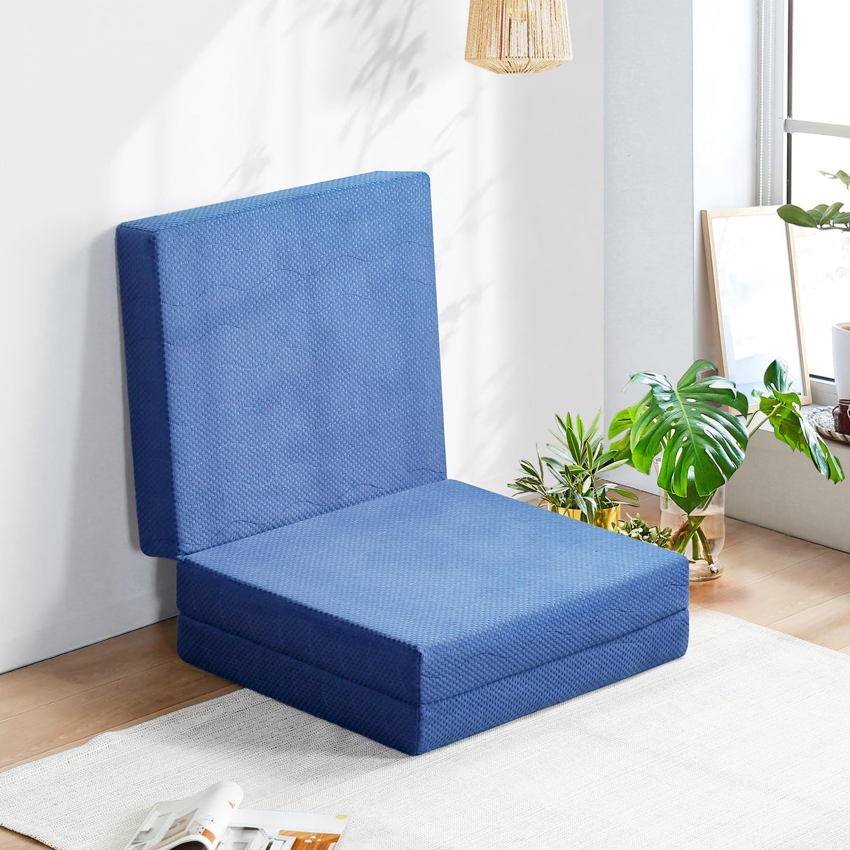 Olee Sleep Tri-Folding Memory Foam Mattress Topper, 4 Inch Gel Folding Mattress for Camping, Foldable Guest Bed, Washable Cover, CertiPUR-US Certified, Soft, Blue, Single Size Olee Sleep