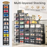 Clemate 15 Pack Shoe Storage Boxes, Clear Plastic Stackable Shoe Organizer for Closet, Shoe Box with Magnetic Door, Foldable Shoe Storage Bin, Sneaker Storage Box Shoe Rack Container Holder, Size 11 Clemate