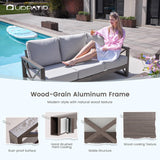 UDPATIO Patio Aluminum 3-Seat Couch, Faux Wood All-Weather Outdoor Furniture Sofa with 6” Water-Resistant OLEFIN Cushions and Rust-Proof Frame, Waterproof Cover Included, Beige UDPATIO