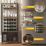 Bigbiglife Wine Rack Freestanding Floor with LED Lights, 4-Tier Industrial Wine Rack, Bar Cabinet for Liquor and Glasses, Wine Storage Cabinet for Living Room, Home Bar Bigbiglife