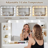 ALEXNUTRE Makeup Vanity Desk with Lights, Large Vanity Desk with Mirror and Lights in 3 Models, Vanity with Power Outlet, Vanity Desk with 5 Drawers, 2 Cabinets, Shelves, White Vanity for Bedroom ALEXNUTRE