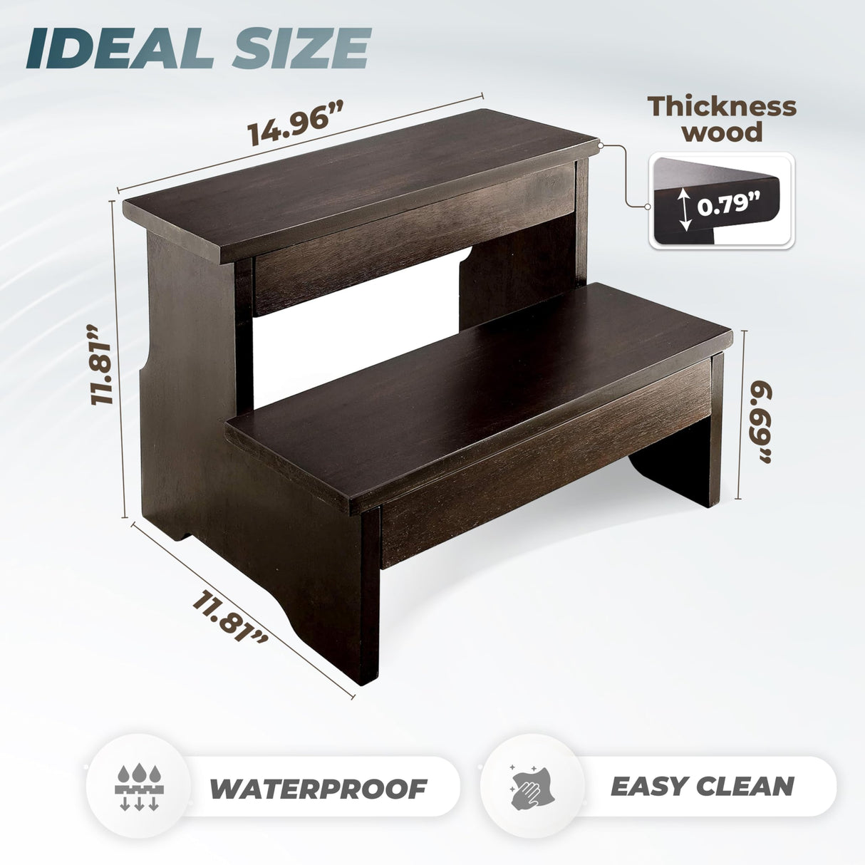FANATU Wooden Two Step Stool - Heavy Duty 2 Step Stool for Adult and Kids - Holds up to 450Lb for Kichen/Bathroom/Bedside Step Stool (Walnut) FANATU