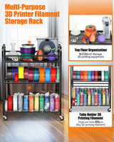 AHOWPD 3D Printer Filament Storage Rack- Rolling Filament Spool Holders Racks with Wheels, Heavy Duty Metal Shelf for PLA/ABS/TPU/Nylon, Filaments Organzied for 3D Printing Studio, Office Workshop AHOWPD