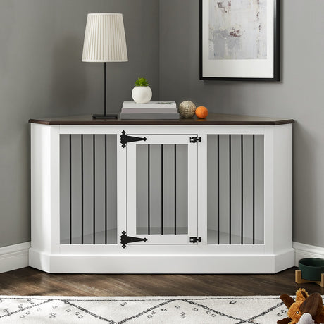 Crosley Furniture Winslow Corner Dog Crate Credenza Kennel for Pets, White Crosley Furniture