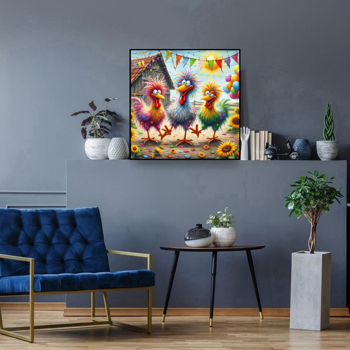 Zythron Chicken Diamond Art Kits for Adults,Three Chickens Diamond Painting, 5D Full Drill Cartoon Diamond Art Gem Art Kit for Adults Wall Home Decor Arts Craft 12x12 inch Zythron