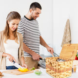 Primo Lines Recipe Box, Bamboo Recipe Organizer with 2 Slots Cellphone Stand, Kitchen Wooden Recipe Holder with 25 Recipe Cards 4"x6" and 12 Dividers, Wicker Picnicbasket Box Set Primo Lines