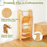 FUNLIO Foldable Kitchen Step Stool with Safety Rails, 3-Level Height Adjustable Toddler Tower for Kids 2-6 Years, Montessori Child Standing Tower for Learning, Easy to Assemble, CPC Approved - Natural FUNLIO