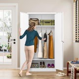 Metal Wardrobe Cabinet with Hanging Rod & Lock,White Armoire Wardrobe Closet,Metal Clothing Storage Cabinet with Adjustable Shelves and Doors,72" Armoire Storage Cabinets for Home,Living/Laundry Room SISESOL