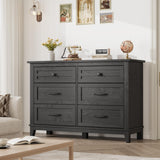 GarveeHome 6 Dresser for Bedroom, 47 in Wide Drawer Dresser with Storage Freestanding, Wooden Closet Storage Chest for Living Room, Bedroom, Entryway, Black GarveeHome