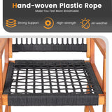 Tangkula 3 Pieces Acacia Wood Outdoor Furniture Set, All-Weather Rope Woven Bistro Set with Armchairs and Coffee Table, Patio Conversation Set for Front Porch, Deck, Balcony Tangkula