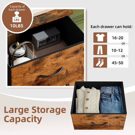 Somdot Tall Dresser for Bedroom with 5 Drawers, Storage Organizer Chest of Drawers with Removable Fabric Bins for Closet Bedside Living Room Laundry Entryway Hallway, Wood Grain Print Somdot