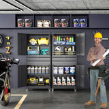 Yizosh Metal Garage Storage Cabinet with Locking Doors and Adjustable Shelves, Rolling Tool Storage Cabinet with 4 Wheels and 2 Drawer - 74" Steel Locking Cabinet for Garage, Warehouse Yizosh