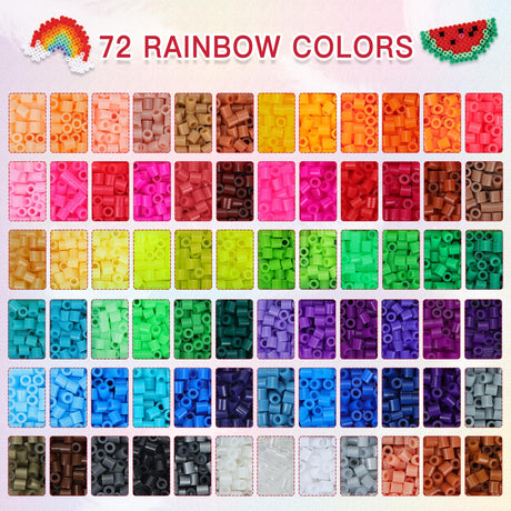 QUEFE Fuse Beads Kit of 72 Assorted Colors, 15000 5mm Beads Craft Kit Including Pegboard, Melting Beads, Ironing Paper, Tweezers & Colorful Hooks, Great Creative Arts and Crafts Set for Girls QUEFE