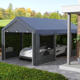 Outsunny Carport 10' x 20' Portable Garage, Height Adjustable Heavy Duty Car Port Canopy with 4 Ventilated Windows & 4 Roll-up Doors for Garden Tools, Car, Truck, Boat, Dark Gray Outsunny