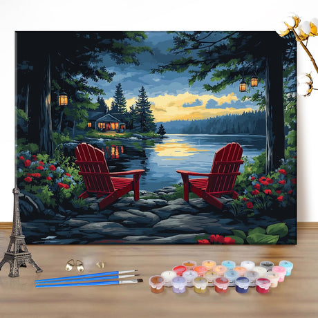 EOBROMD Paint by Numbers Kits for Adults Lake, DIY Painting Kits for Adults Beginner, Acrylic Paint Oil Paint by Numbers for Home Decor Gift 20x16inch(Without Frame) EOBROMD