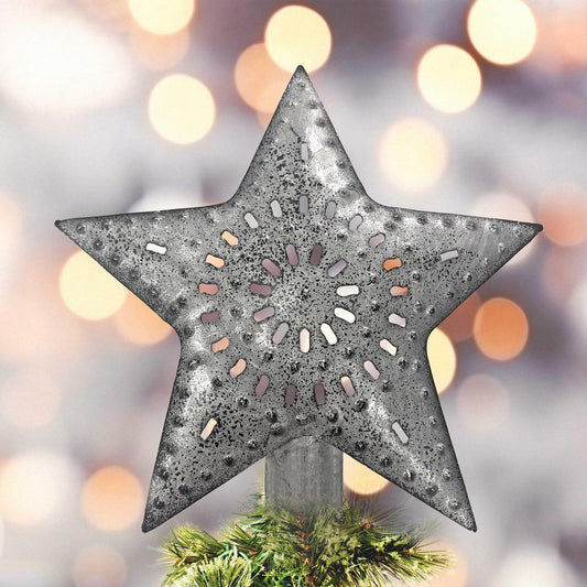 BCD Rustic Christmas Tree Topper 6.5" - Small Metal Star Tree Topper for Holiday Decor - Vintage-Inspired Punched Tin Star Tree Topper - Perfect for Country Style Tree Topper