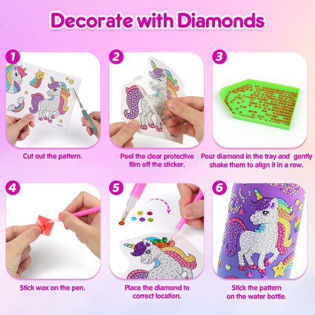 Mocoosy Decorate Your Own Water Bottle Kit for Girls, Art Crafts for Kids Ages 4-6-8-12, Unicorn & Mermaid Diamond Art Painting Toys Summer Craft Activity Birthday Gift Ideas for Girls 5-10 Years Old Mocoosy
