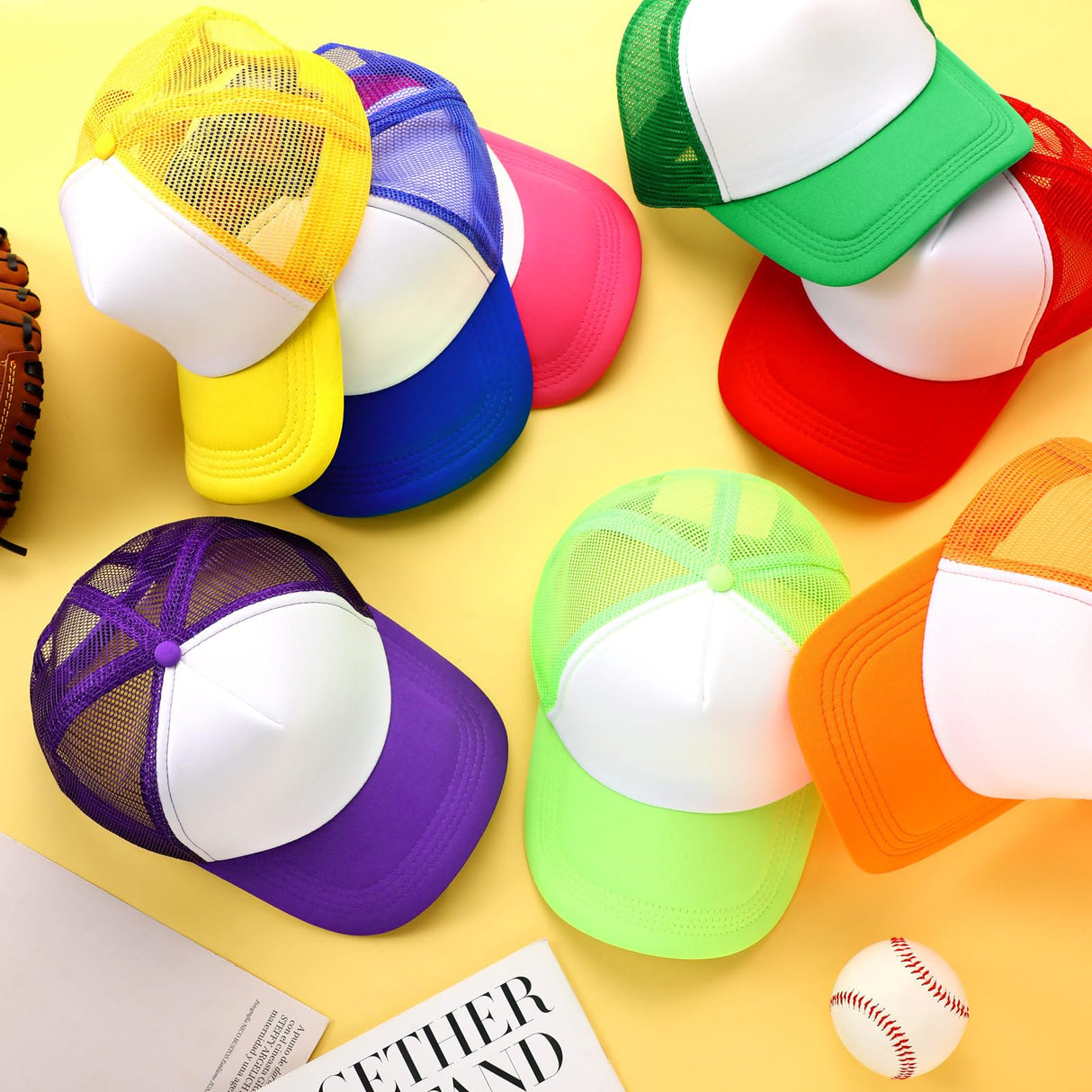 Jeyiour 48 Pack Trucker Hat Bulk Polyester Adjustable Plain Mesh Sublimation Blank Baseball Cap for Women Men Kids(Large,Multi Colors) Jeyiour