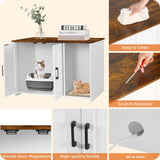 DWANTON Litter Box Enclosure, Cat Litter Box Furniture Hidden, with Scratching Mat, Wooden Cat Washroom Indoor, Fit Most of Litter Box, 31.5" L x 19.7" W x 21.7" H, White+Rustic Brown Dwanton