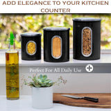 Moss & Stone 3 Piece Black Canisters Sets For The Kitchen, Airtight Canister Set With See Through Window, Airtight Coffee Container, Tea Organizer & Sugar Canisters, Black Kitchen Canisters Set of 3 Moss & Stone